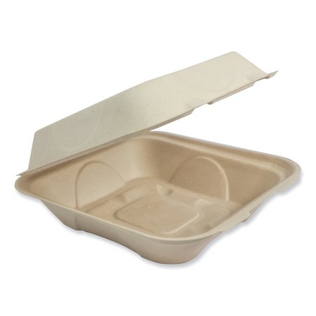 WORLD CENTRIC Fiber Hinged Containers, 9.2 x 9.1 x 3.2, Natural, Paper, 300PK TO-SC-U9-LFP